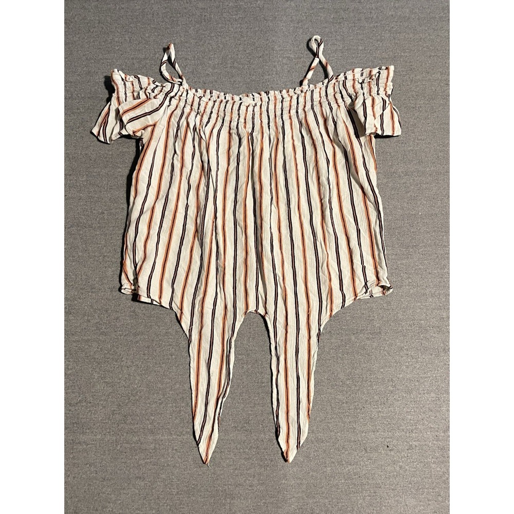 Striped Off‎ Shoulder Crop Top Size S White Orange Boho Y2K Blouse